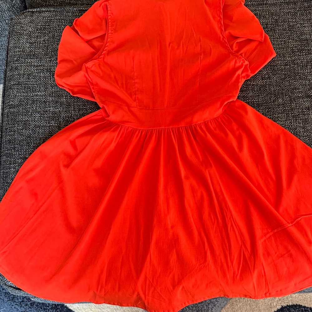 Bright Red/Orange Women’s Button-Front Ruffle Dress - Picture 5 of 5